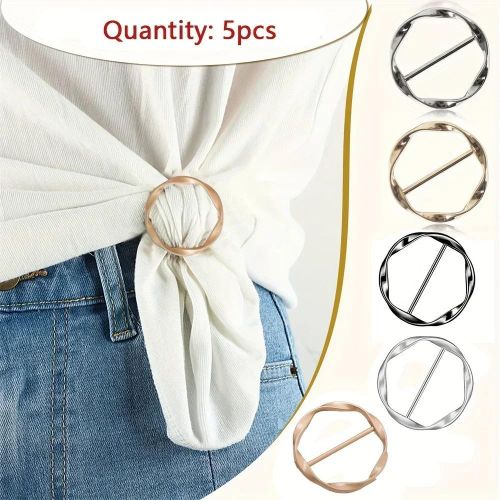 5pcs métal rond cercle clip boucle chalet t-shirt cravate clip broche boucle taille polyvalent vêtements bague envelopper porte