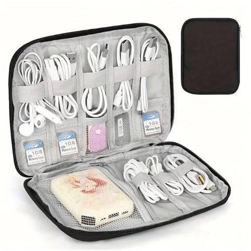 Étui de rangement de câbles de voyage multi-poches pour câbles, chargeurs et cartes mémoire - Pochette portable pour accessoires électroniques, idéale pour le bureau et les voyages