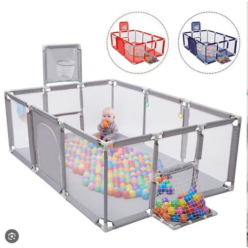 Grand Parc de Jeu pour Bébé Multifonction – Aire d'Éveil Sécurisée avec Panier de Basket, Cage de Foot et Porte Éclair
