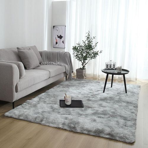 Tapis de sol en tie-dye doux - Moelleux, antidérapant, pour salon & chambre - Gris clair