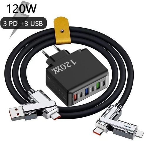 Chargeur mural rapide Type C 120W 3PD+3USB + 4 en 1 transfert de données ultra-rapide