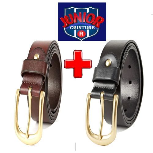 Ensemble 2 Ceintures Junior En Cuir Simili - Noir-marron