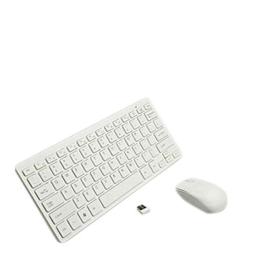 Mini Clavier AZERTY Sans Fil + Souris Optique Sans Fil - Blanc