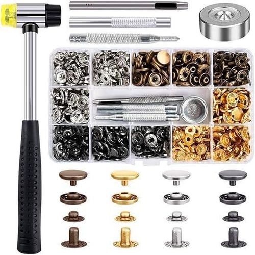 Kit De 120 Boutons-Pression en Cuir (12 mm) avec 4 Outils de Pose, 1 Marteau et 4 Boutons-Pression de Couleurs Assorties pour Vêtements, Vestes, Jeans, Bracelets et Sacs