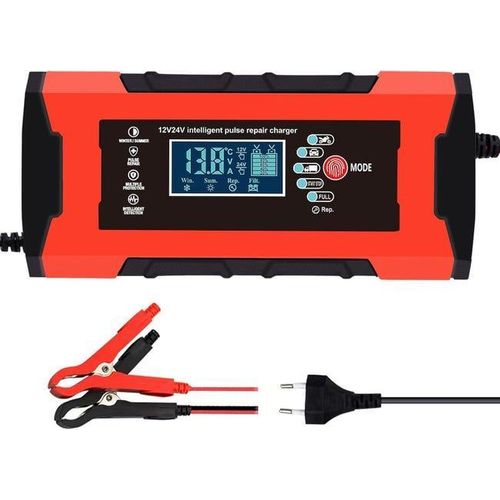 Chargeur de Batterie Intelligent,10A 12V/24V 5A Automatique Réparation Fonction, Affichage LCD Intelligent, pour Voiture Moto Camion, Bateau, Voiture