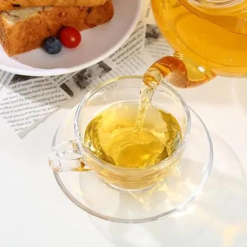 ensemble de 6 tasses et soucoupes en verre transparent