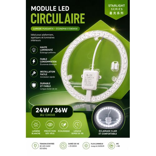 Module LED Circulaire 24W/36W pour Plafonnier – Lumière Blanche – AC 220-240V