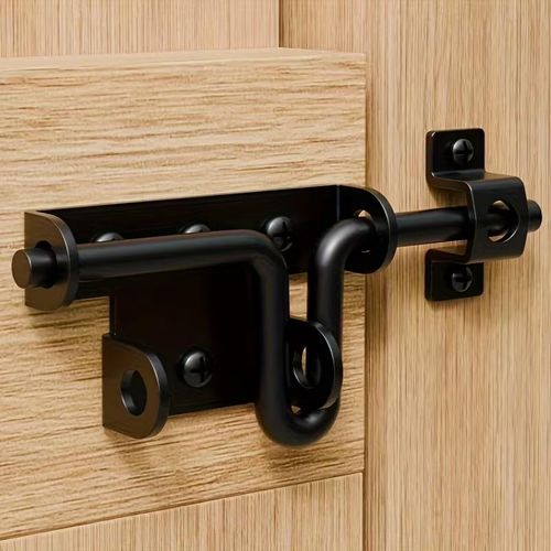 Serrure de porte de sécurité robuste en acier inoxydable noir, verrou à pêne coulissant renforcé