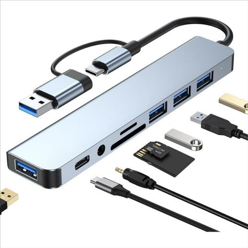 Hub USB Type-C Double Connecteur 8 en 1 – Adaptateur Multifonction HDMI USB 3.0 PD