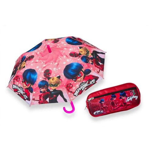 Parapluie enfant Robuste rouge Haute Protection Pluie + Trousse scolaire - Grand Dôme Anti-Vent – Poignée Ergonomique avec Sifflet Intégré