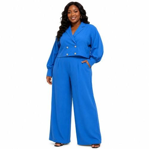Ensemble Chemise Fluide Croisée & Pantalon Large Tendance - Bleu