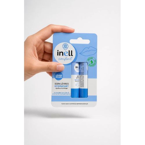 Baume À Lèvres Hydratant INELL Confort Au Beurre De Karité Et À L'huile D'amande douce Lèvres Sèches 2 × 4,8g Importé De France