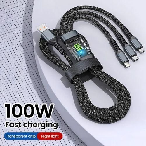 Câble de charge rapide 3-en-1 Chargeur rapide Noir