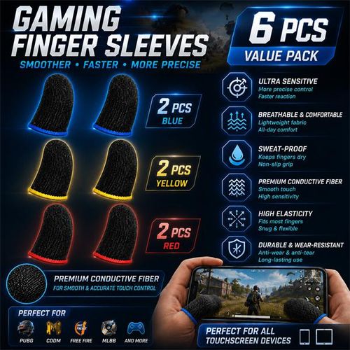 Ensemble de 6 manchons de jeu pour doigts/pouces – Manchons pour manettes de jeu mobiles tactiles anti-transpiration, respirants et sans couture, adaptés à PUBG.