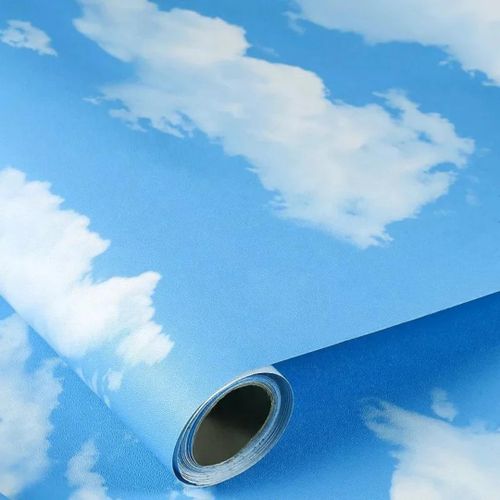 Papier peint PVC Papier contact vinyle 45*10m Décoration murale auto-adhésive-ciel bleu nuage