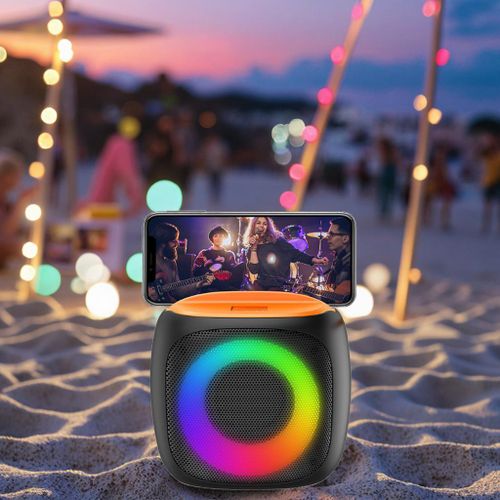 Haut-Parleur Sans Fil Portatif HM-825 8W – Enceinte Bluetooth Ambiance Lumineuse LED RGB avec Lecteur USB, Micro SD et Radio FM