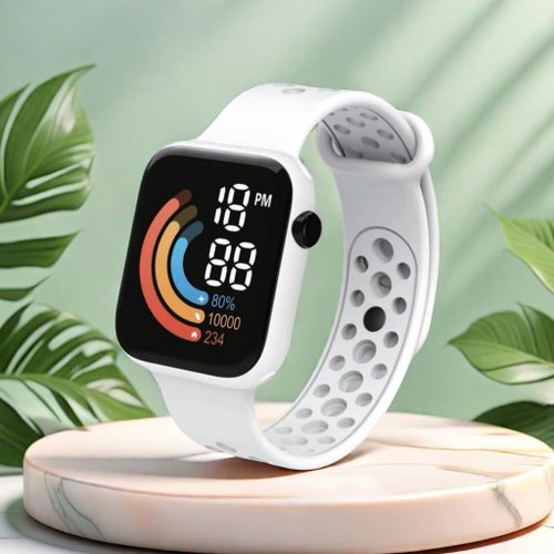 Ensemble de Bijoux Cristal Cœur 5 en 1 pour Étudiantes - Montre LED Blanche, Bracelet, Bague, Collier, Boucles d'Oreilles pour Filles