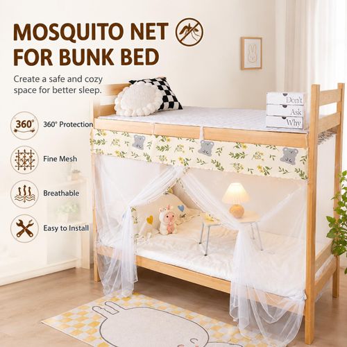 Moustiquaire pour Lit Superposé, Protection 360° pour Adultes et Enfants, Maille Fine et Respirante avec Ouverture Frontale, Installation Facile, Adaptée aux Lits Superposés et Chambres