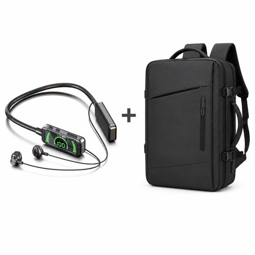 Écouteurs Bluetooth tour de cou avec écran numérique + Sac à dos multifonction