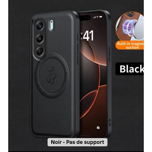 Coque Tecno camon 40 pro noir cuir magnétique