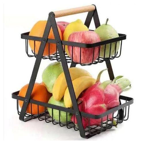 Panier à Fruits 2 Niveaux en Métal Noir – Design Moderne & Gain d’Espace