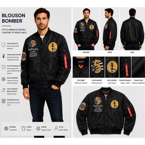 BLOUSON BOMBER HOMME – NOIR STYLE RACING