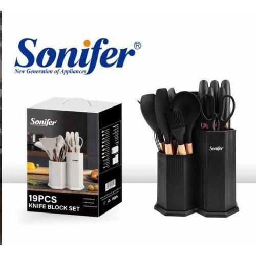 Couteaux en Acier Carbone & Ustensiles en Silicone Premium + Bloc de Rangement
