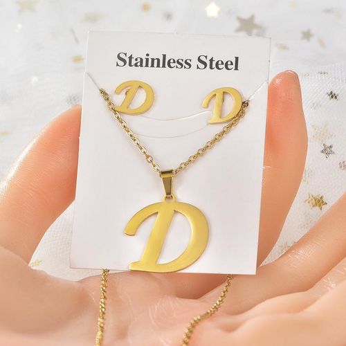 Chaîne avec boucle d'oreille pendantif D lettre de l'alphabet idéal pour idéal cadeau pour saint valentin