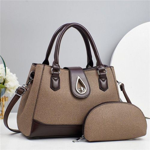 Ensemble Sac à Main Femme - 2 Pièces - Texture Tressée Luxe - Beige Sablé & Chocolat