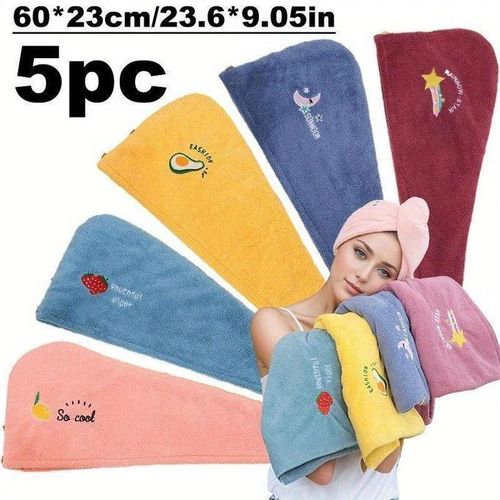 Ensemble de bonnets sche-cheveux en polaire corail pour femmes lot de 5 schage rapide et trs absorbant foulard brod bonnet doux et schage rapide foulard absorbant le shampoing schage rapide