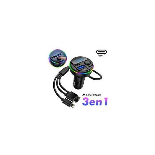 Transmetteur FM pour voiture 3 en 1, Bluetooth, Chargeur USB avec Câble avec Affichage LED Intégré