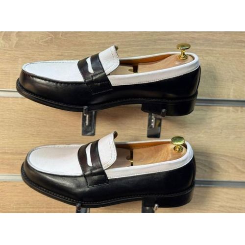 mocassin en cuir pour homme-noir/blanc