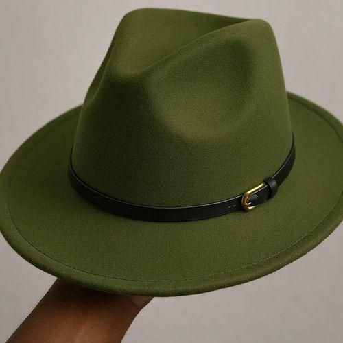 Chapeau Fedora Élégant en Feutre vert avec Détail Métallique
