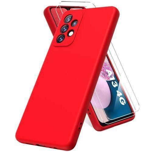 Coque Silicone Compatible Pour Samsung Galaxy A32 Avec 2 Antichoc - Rouge