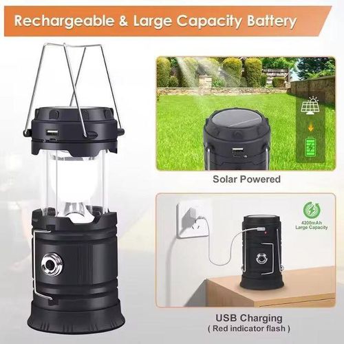 Lumière de camping LED puissante lumière de camping solre extérieure USB rechargeable portable lumière d’urgence stretching suspension-noir