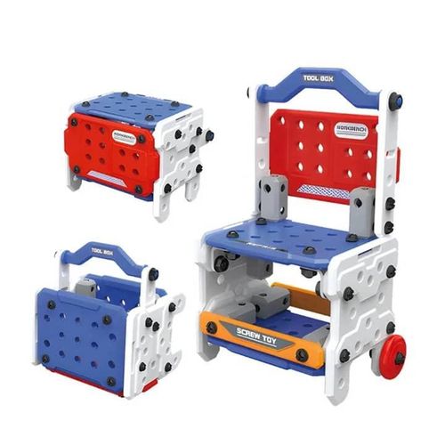 Boîte à Outils Enfant 3 en 1 – Tabouret, Mallette & Atelier de Bricolage