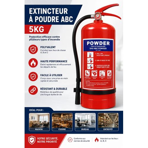 Extincteur à Poudre ABC – Sécurité Maximale - Usage pour tout type de feux.