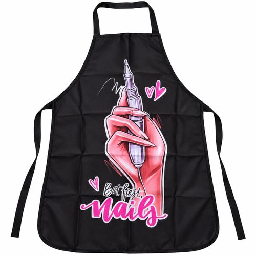 Tablier Manucure Femme Noir Nail Art – Tablier Prothésiste Ongulaire avec Motif Vernis et Ongles – Tablier Salon de Beauté