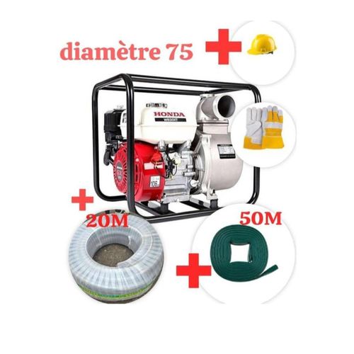 KIT MOTOPOMPE WP30-3 POUCES AVEC TUYAUX DE REFOULEMENT 50M DIAMÈTRE 75 TUYAU D'ASPIRATEUR 20M