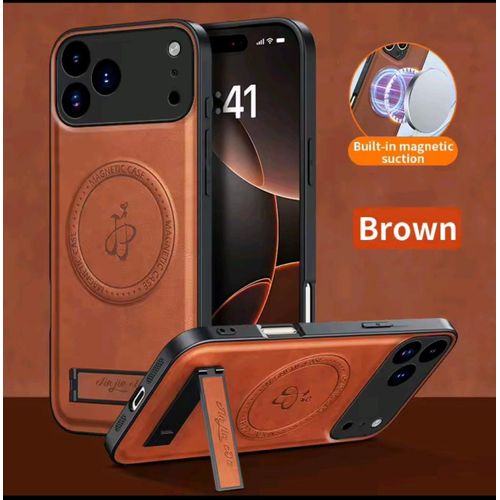 Coque iphone 17 pro marron cuir mag support a