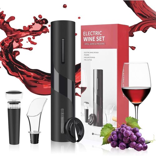 Tire-Bouchon Électrique 4 en 1 Ouvre-Bouteille Électrique de Ensemble-cadeau à Piles avec Coupe-Capsule, Bouchon de Bouteille de Vin, Verseur de Vin pour Famille