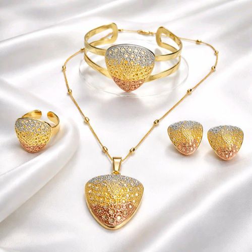 Ensemble Bijoux Femme- Chaîne , Boucles D'Oreilles , Bracelet et Bague -Bij-BL - Or Plaqué