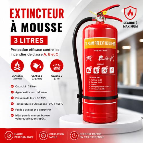 Extincteur à Mousse 3 Litres – Protection Incendie Classes A, B et C