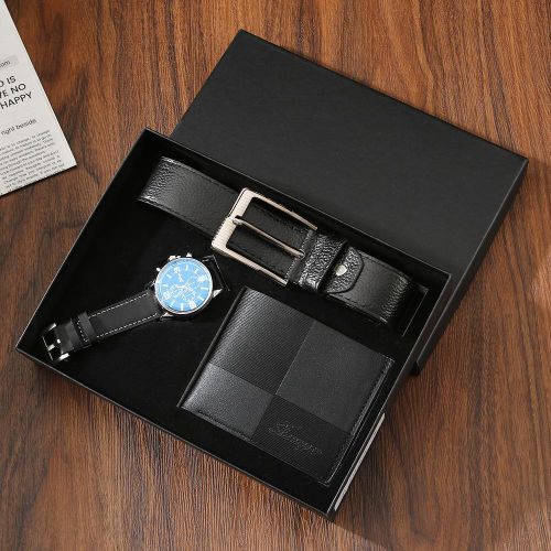 4pcs Montre homme + ceinture + portefeuille + coffret cadeau raffiné