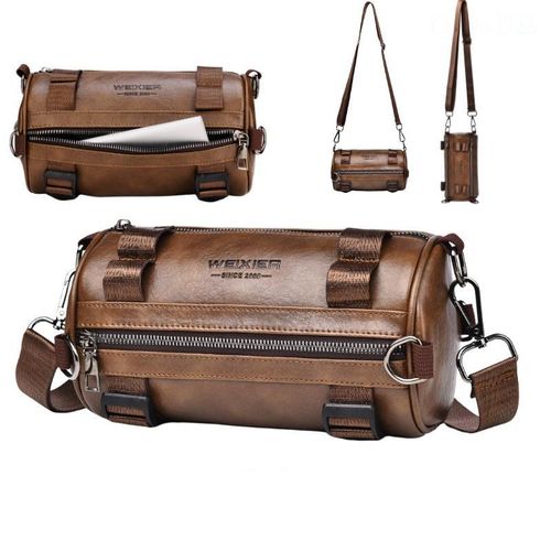 Sac bandoulière haut de gamme pour homme, style tendance, grande capacité, sac à bandoulière imperméable et décontracté - Marron