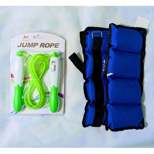 EFFET IMMEDIAT-EXERCICES AMMAIGRISSANT-KIT SPORTIF-CORDE A SAUTER NUMERIQUE + POIDS AJUSTABLE CHEVILLE 1KG X2-FITNESS-ENDURANCE-HALTERE