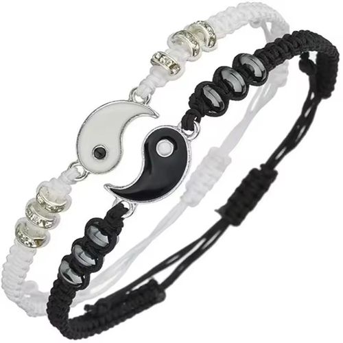 Ensemble de 2 bijoux – Bracelets Tai Chi noir et blanc pour couple, cordon ajustable, style simple pour usage quotidien.