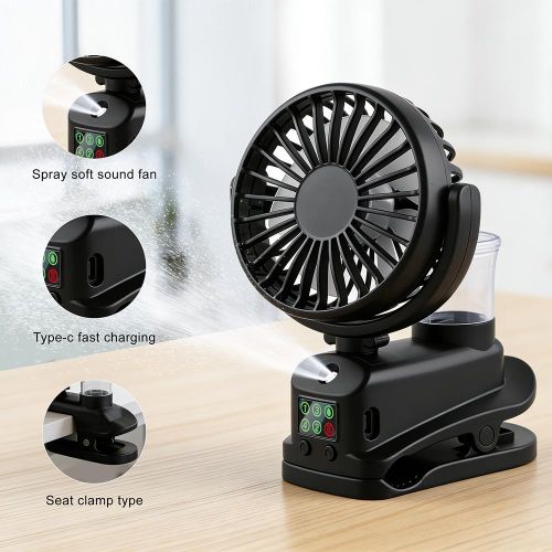 Ventilateur de brouillard 2-en-1, Ventilateur de refroidissement portable réglable à 360 °, 4 vitesses de vent, Affichage LED, Mini ventilateur rechargeable de type C pour la maison, le bureau, les voyages