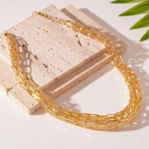 Liquidation Collier Femme à Maillons Rectangulaires Dorés, Bijou de Cou Moderne