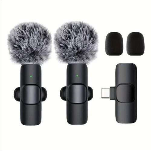 Système de microphone cravate sans fil, un pour deux, avec enregistrement en une seule touche, conception à clip et port USB Type-C